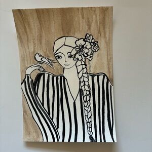 Watercolor Art with Woman and Bird